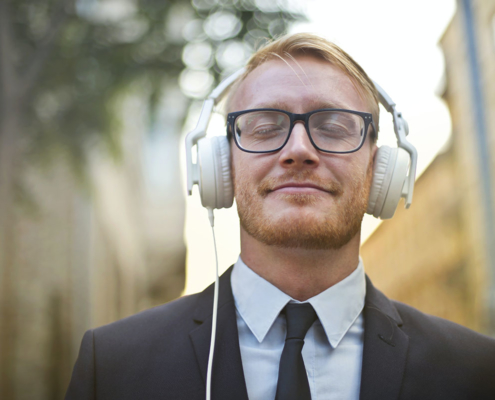 Man listening to a podcast
